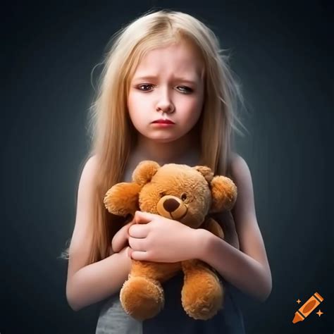 Sad Blonde Haired Girl Holding Teddy Bear On Craiyon