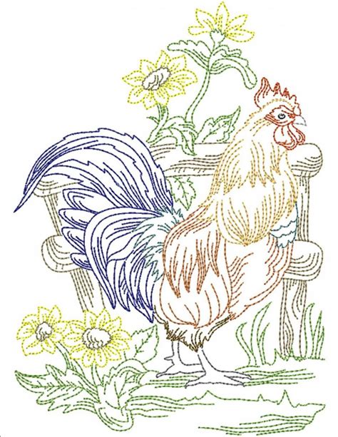 Roosters In Sunflowers Machine Embroidery Designs By Sew Swell