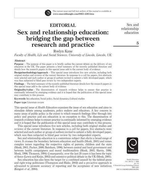 Pdf Sex And Relationship Education Bridging The Gap