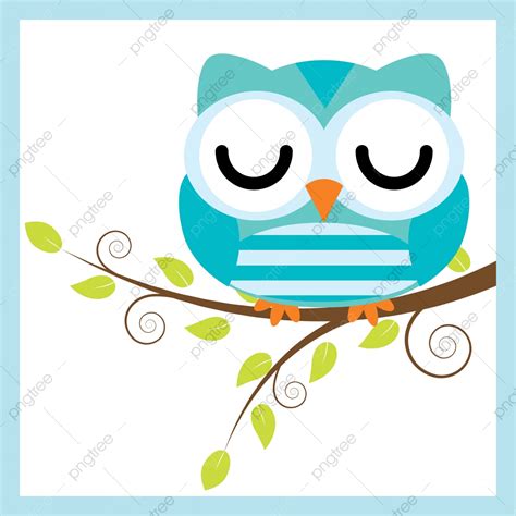 Cute Owl Sleep On Tree Branch Cartoon Illustration For Kid Graphic
