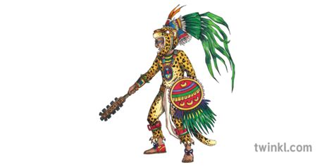 Aztec Jaguar Warrior Macuahuitl And Chimalli Shield Ks2 Illustration