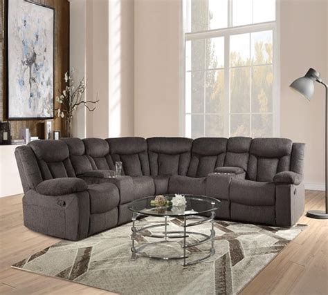 Acme Rylan Motion Sectional Sofa In Dark Brown 54965 Fabric Reclining