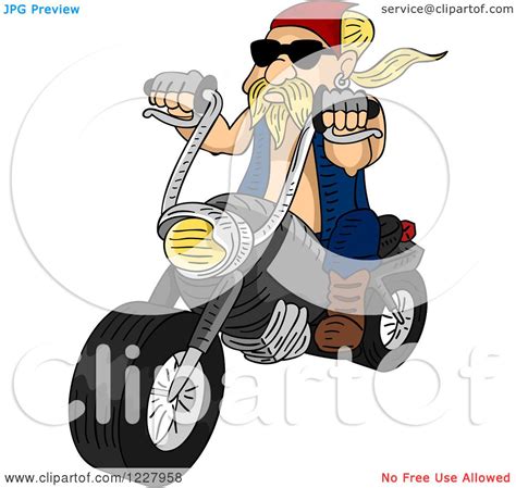 Clipart Of A Blond Biker Dude On A Custom Motorycle Royalty Free