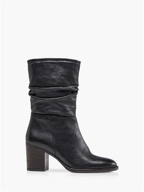 Dune Rosa Leather Slouch Heeled Calf Boots Black At John Lewis And Partners