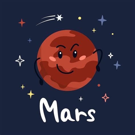 Premium Vector Cute Cartoon Planet Character Mars With Funny Face
