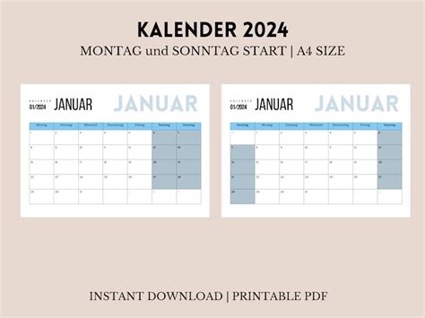2024 Kalender Druckbar Pdf 2024 Calendar Printable Deutsch Etsy Uk