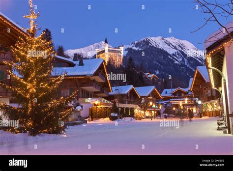 Gstaad Winter Village Night Dark Canton Bern Bernese Oberland