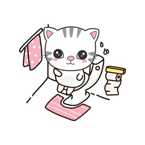 Cute Cat Pooping On Toilet Cute Cartoon Character 7279776 Vector Art