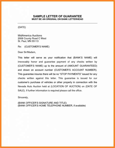 Guarantor Letter Template Business Format