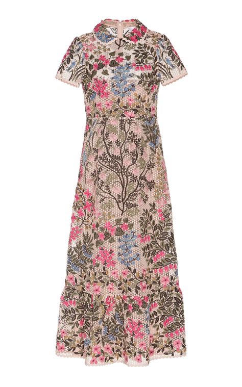 Red Valentino Floral Embroidered Macramé Midi Dress 1000 Red