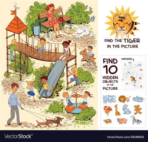 Children In Playground Find 10 Hidden Objects Vector Image