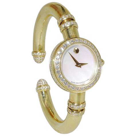 Movado Ladies Yellow Gold Diamond Bangle Bracelet Quartz Wristwatch For
