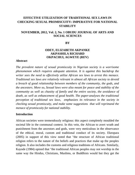 Pdf Effective Utilization Of Traditional Sex Laws In Checking Sexual Promiscuity Imperative