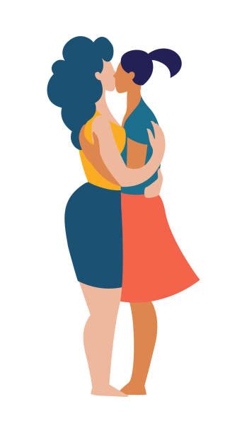 Interracial Lesbian Couple Kissing Vectores Libres De Derechos Istock