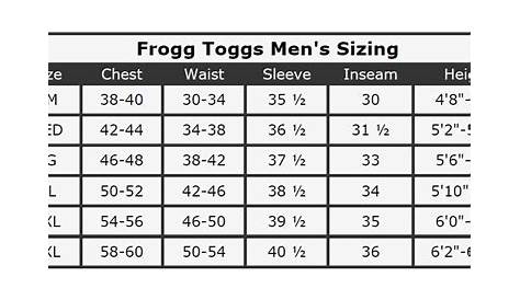 frogg toggs sizing review