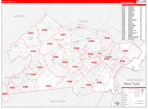 Union County Nj Zip Code Maps Red Line