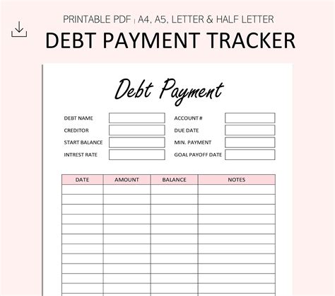 Debt Payment Tracker Printable Debt Payoff Planner Debt Etsy