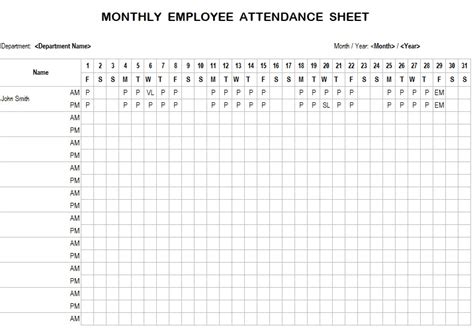 Monthly Attendance Sheet Report Templates For Employees Images And
