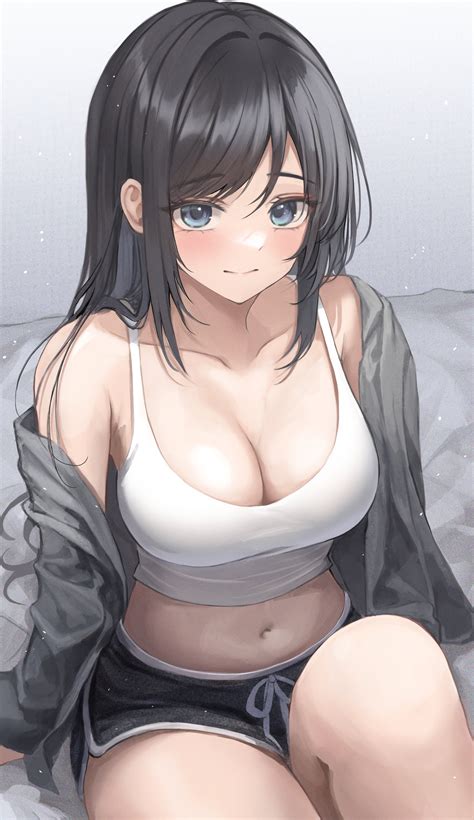 Cleavage Belly Big Boobs Blue Eyes Anime Anime Girls Short Shorts 2310x4000 Wallpaper