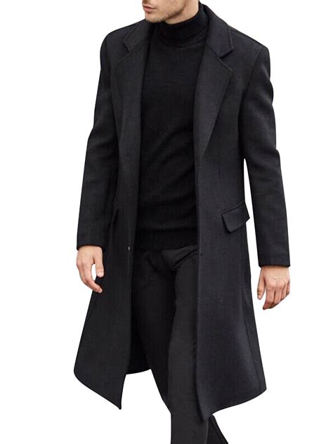 Mens Slim Fit Wool Coat Elegant Winter Trench Coats Thick Warm Mid