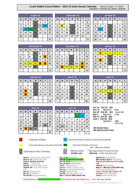 Coast Unified School District Calendar 2024 2025