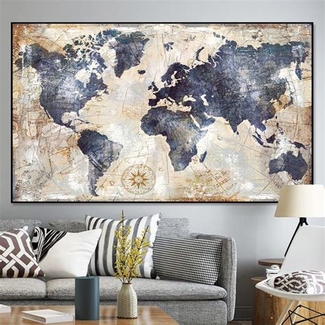 Vintage World Map Canvas Painting Printing Poster Wall Pictures For