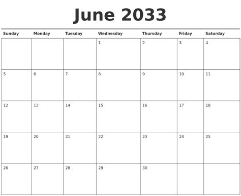 June 2033 Calendar Printable