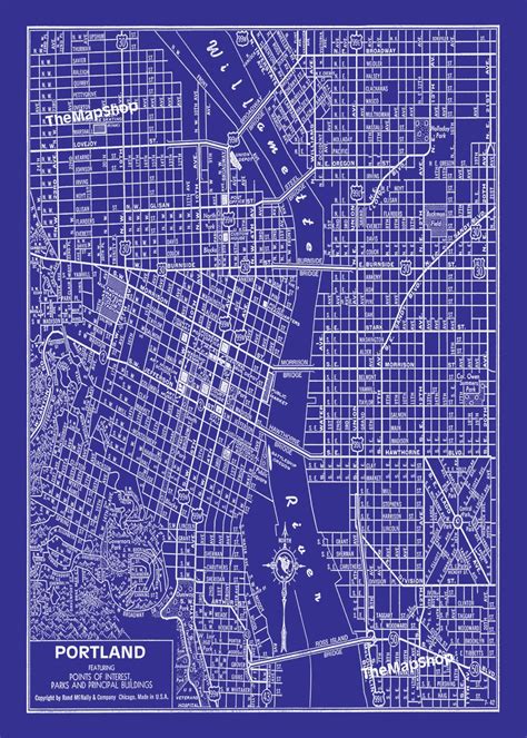 Portland Oregon Street Map Vintage Blueprint Print Poster