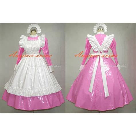 sexy sissy maid pvc dress pink lockable uniform cosplay costume tailor made on