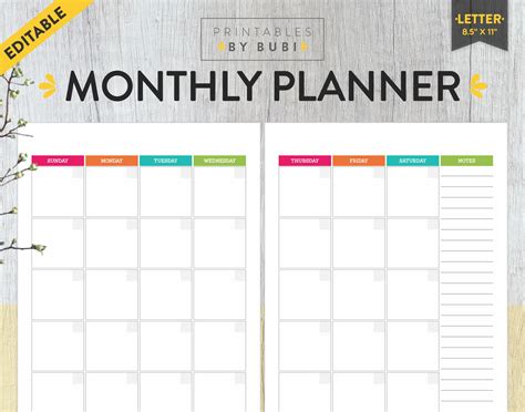 Monthly Planner Undated Planner Agenda Printable Monthly Etsy