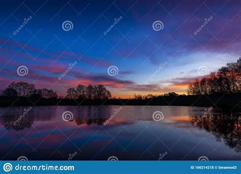 Sunset At Czech Countryside Lake Dramatic Clouds Stock Photo Image
