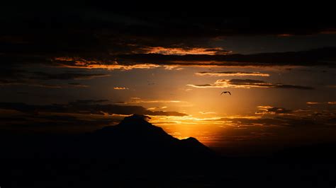Silhouette Of Mountain Landscape Mountains Sunset Hd Wallpaper