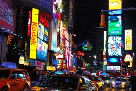 Times Square New York Usa City Cities Neon Lights Traffic