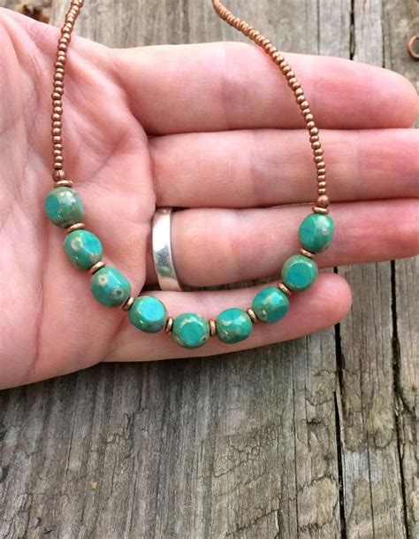 Turquoise Necklace Turquoise Beaded Necklace Copper Jewelry Etsy