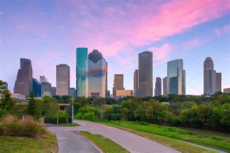 downtown houston skyline in texas containing houston texas and skyline architecture stock