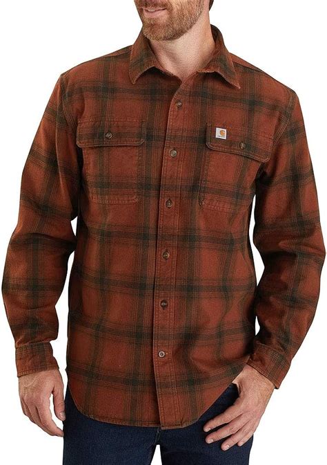 carhartt men s 104451 original fit flannel shirt xxxx large mineral red uk clothing