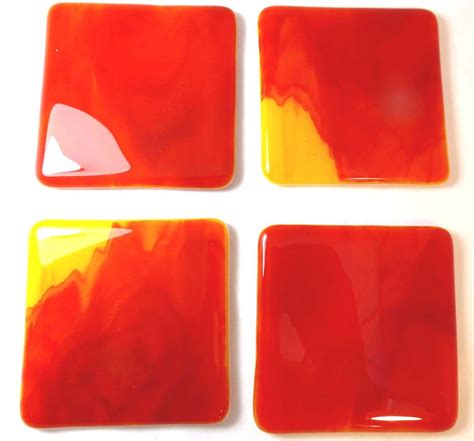 Fused Glass Coasters With Fiery Red And Orange Set Of 4 Fiery Red Glass Coasters Fused Glass