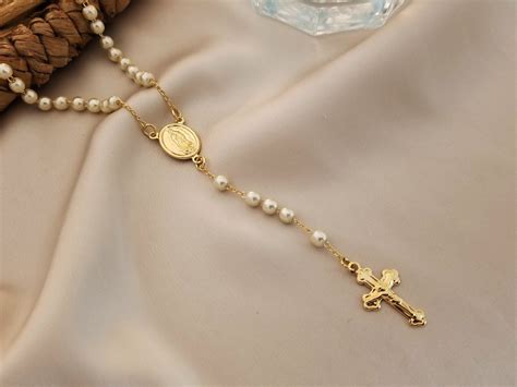 Rosary Pearl Necklace Etsy