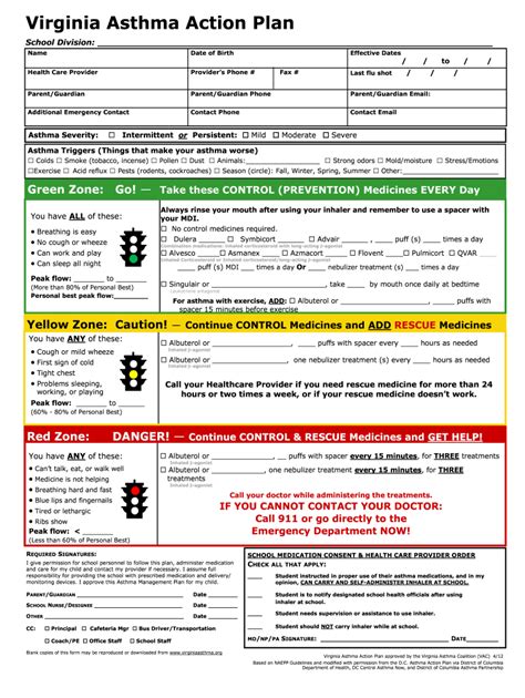 Asthma Action Plan Example Filled Out Fill Out And Sign Online Dochub