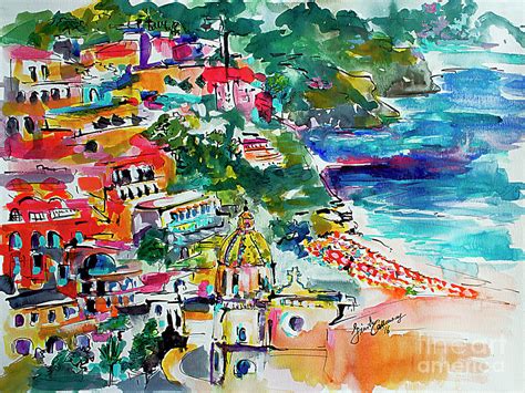 Amalfi Coast Positano Travel Art Painting By Ginette Callaway