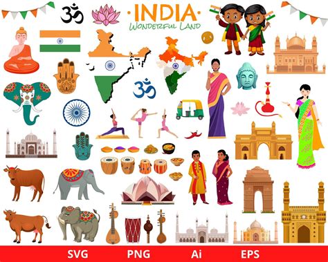 55 Elements India Culture Clipart Collection Hi Res Digital Clip