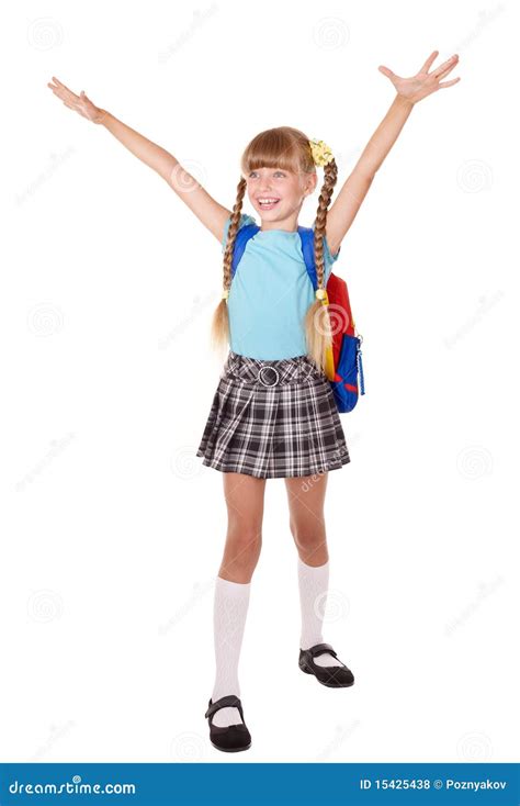 Schoolgirl With Backpack Hand Up Stock Photo Image 15425438