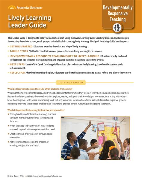 Quick Coaching Guide Lively Learning Responsive Classroom