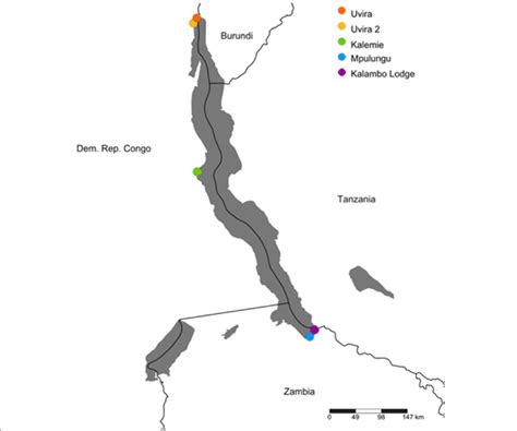 The lake lies in the great rift valley 2 (alt. Map of Lake Tanganyika with sampling sites for Stolothrissa tanganicae.... | Download Scientific ...