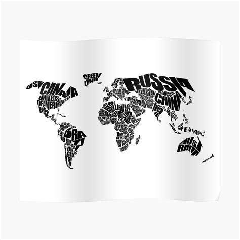 World Text Map Poster By Inkofme Redbubble