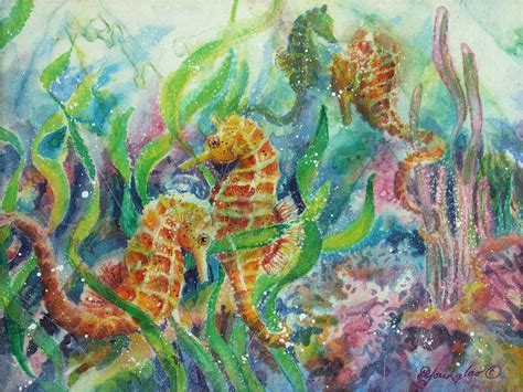 Seahorses Three Painting By Deborah Younglao