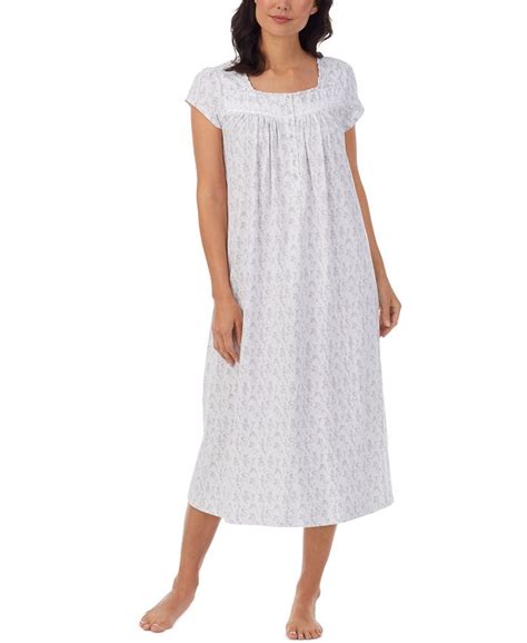 Eileen West Cotton Printed Cap Sleeve Long Nightgown Macys