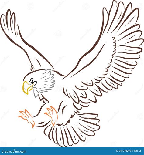 Vector Color Silhouette Of A Drawn Attacking Eagle Stock Vector