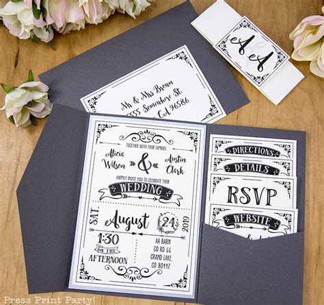 Rustic Wedding Invitation Template Diy Press Print Party