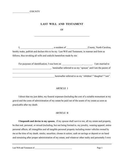 Printable Simple Last Will And Testament Free Template Free Printable